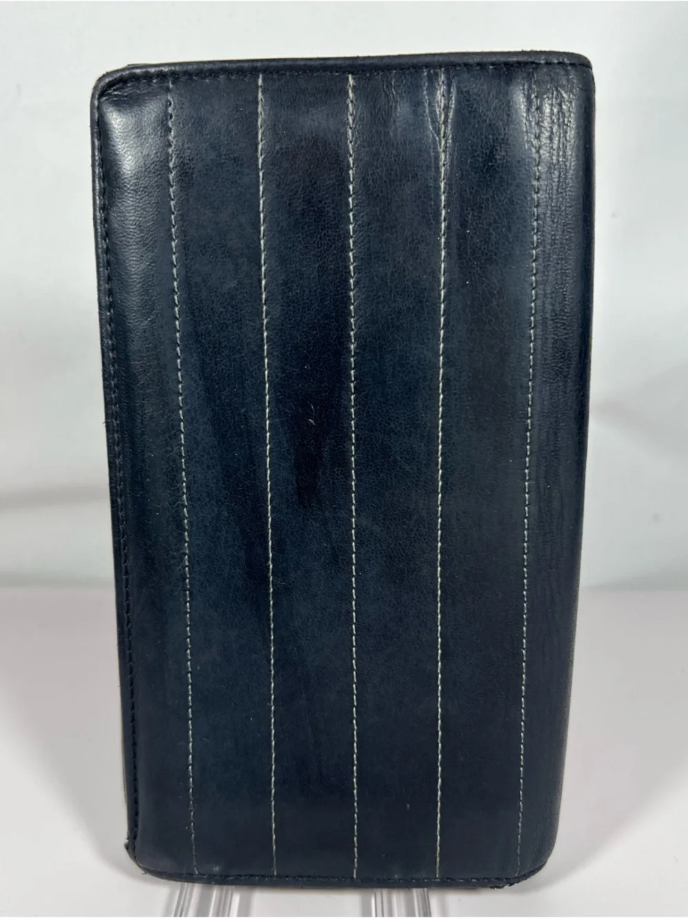 1173: Vintage Chanel CC Logo Black Leather Long Wallet